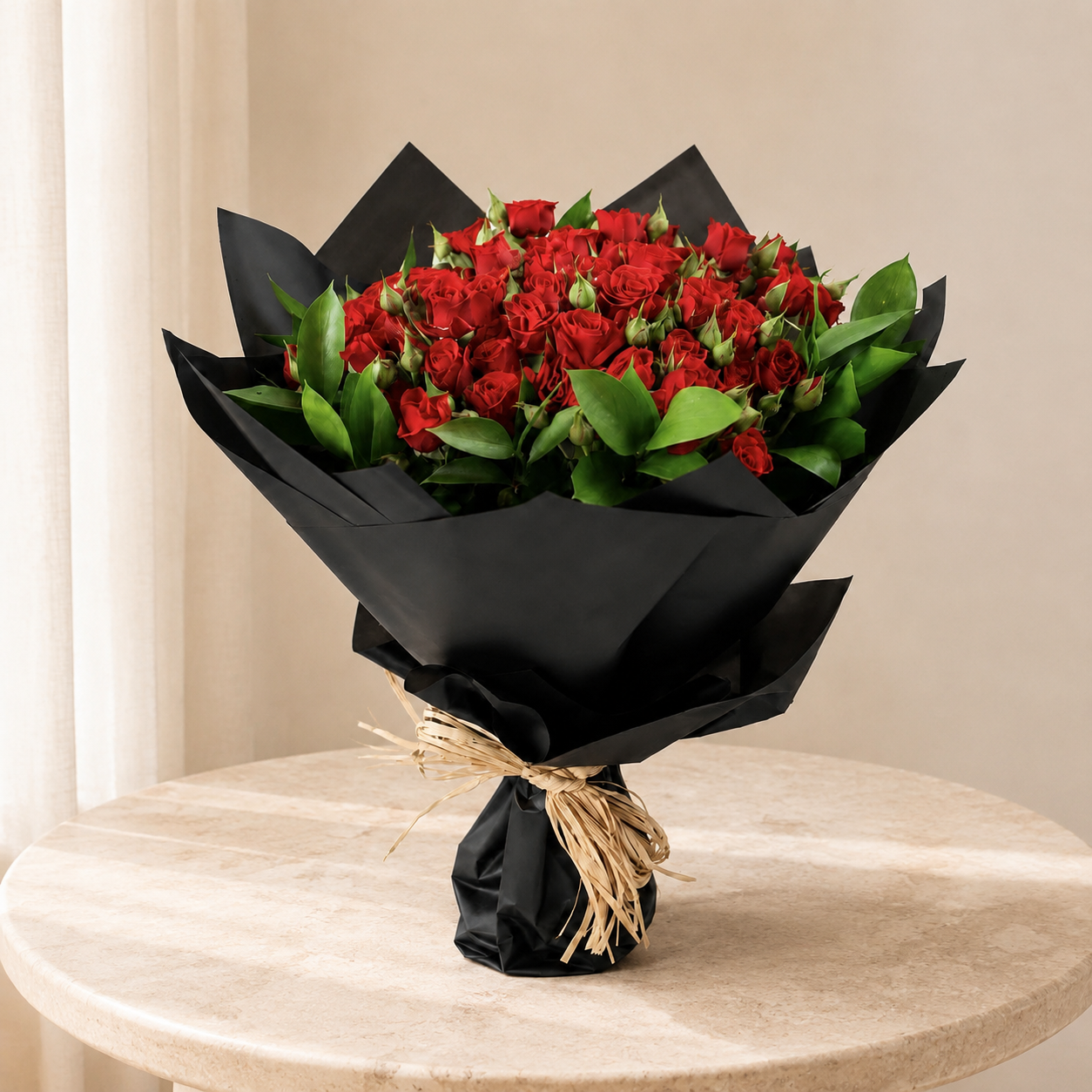 Luxury Red Spray Roses Bouquet | 20 Red Spray Roses with Elegant Black Wrap