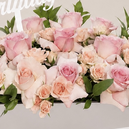 Luxury Happy Birthday Pink & Peach Roses in Mirror Box 7