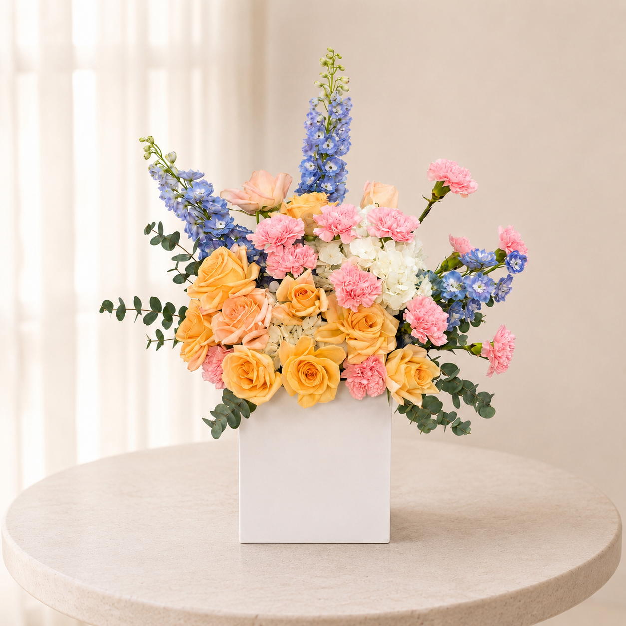 Luxury Mixed Flower Arrangement in Elegant White Box | Premium Fresh Flowers | Flori Mart Qatar