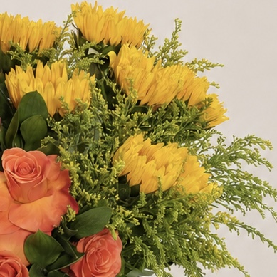 Luxury Orange Roses & Yellow Chrysanthemums Arrangement in Crystal Glass Vase | Fresh Flowers | Flori Mart Qatar 5
