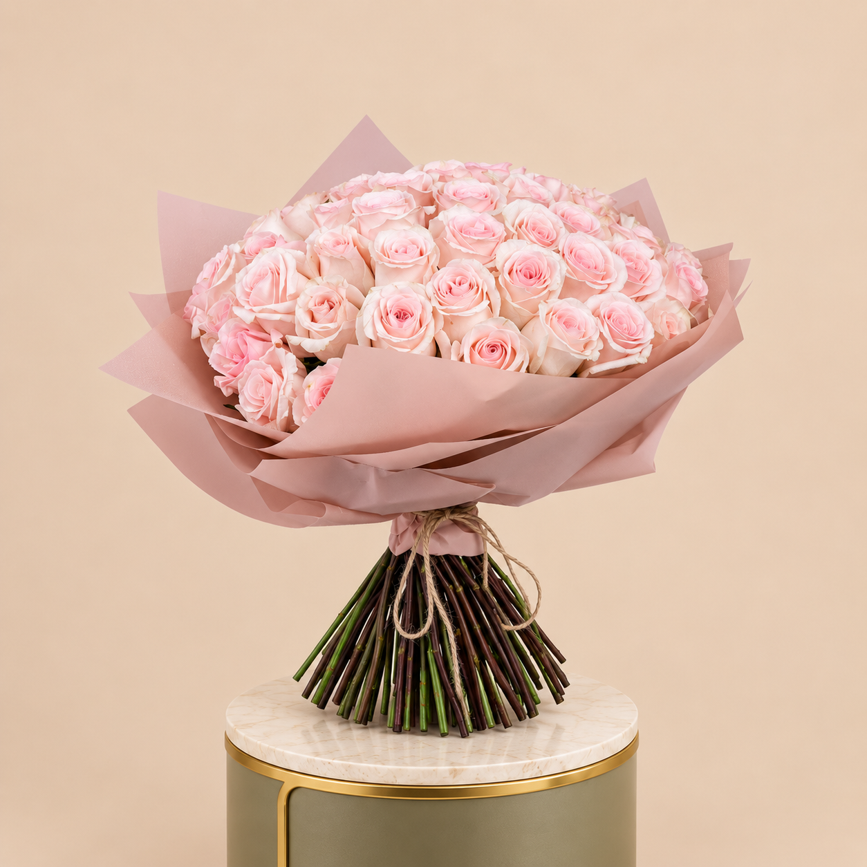 Pink Rose Bouquet with Pink Wrap | 50 Roses