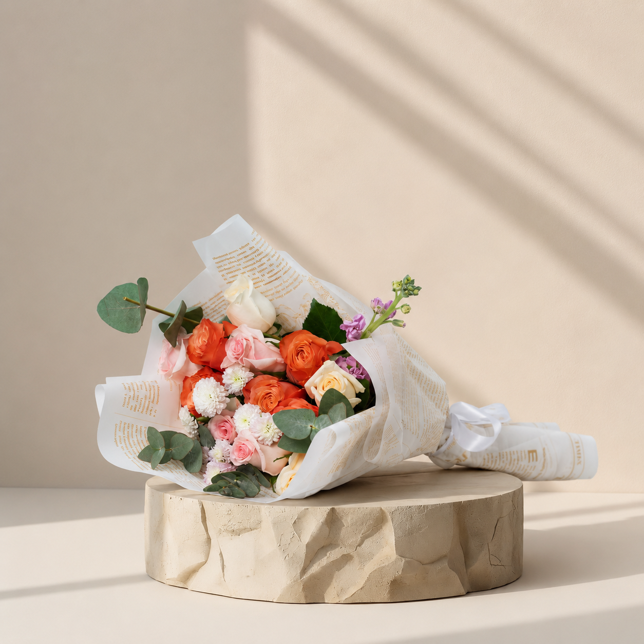 Luxury Mixed Rose Bouquet | Peach, Pink & White Fresh Flower Bouquet | Flori Mart Qatar
