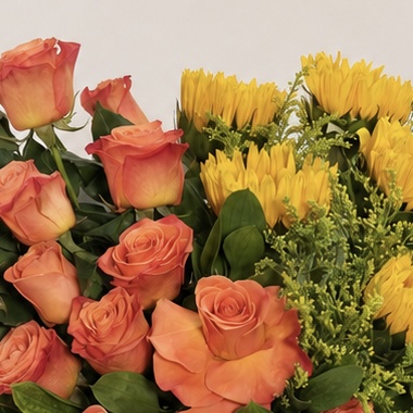 Luxury Orange Roses & Yellow Chrysanthemums Arrangement in Crystal Glass Vase | Fresh Flowers | Flori Mart Qatar 6
