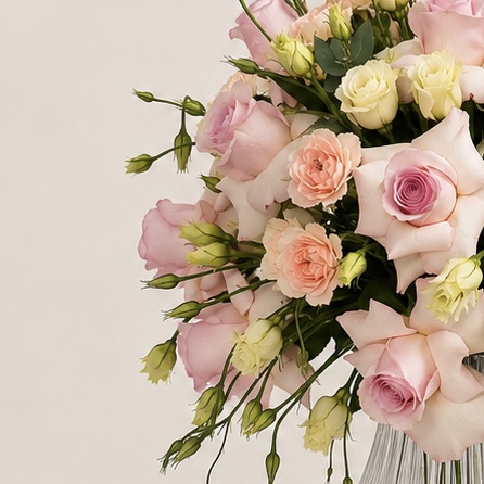 Pink & Peach Roses in Luxury Glass Vase – Elegant Floral Arrangement 5