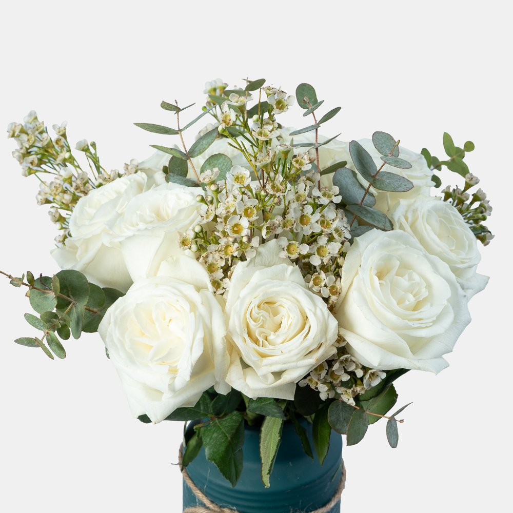 Pure White Rose Arrangement in Blue Vase | Elegant Fresh Flower Gift | Flori Mart Qatar 2