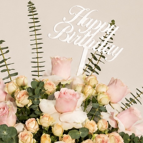 Pink Roses Birthday Arrangement in Glass Vase – Happy Birthday Flowers 4
