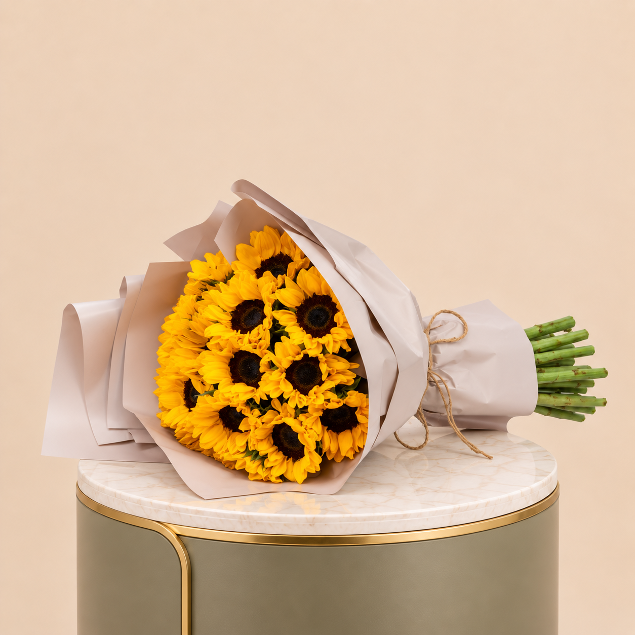 Sunflower Bouquet with Beige Wrap | 25 Sunflowers 2