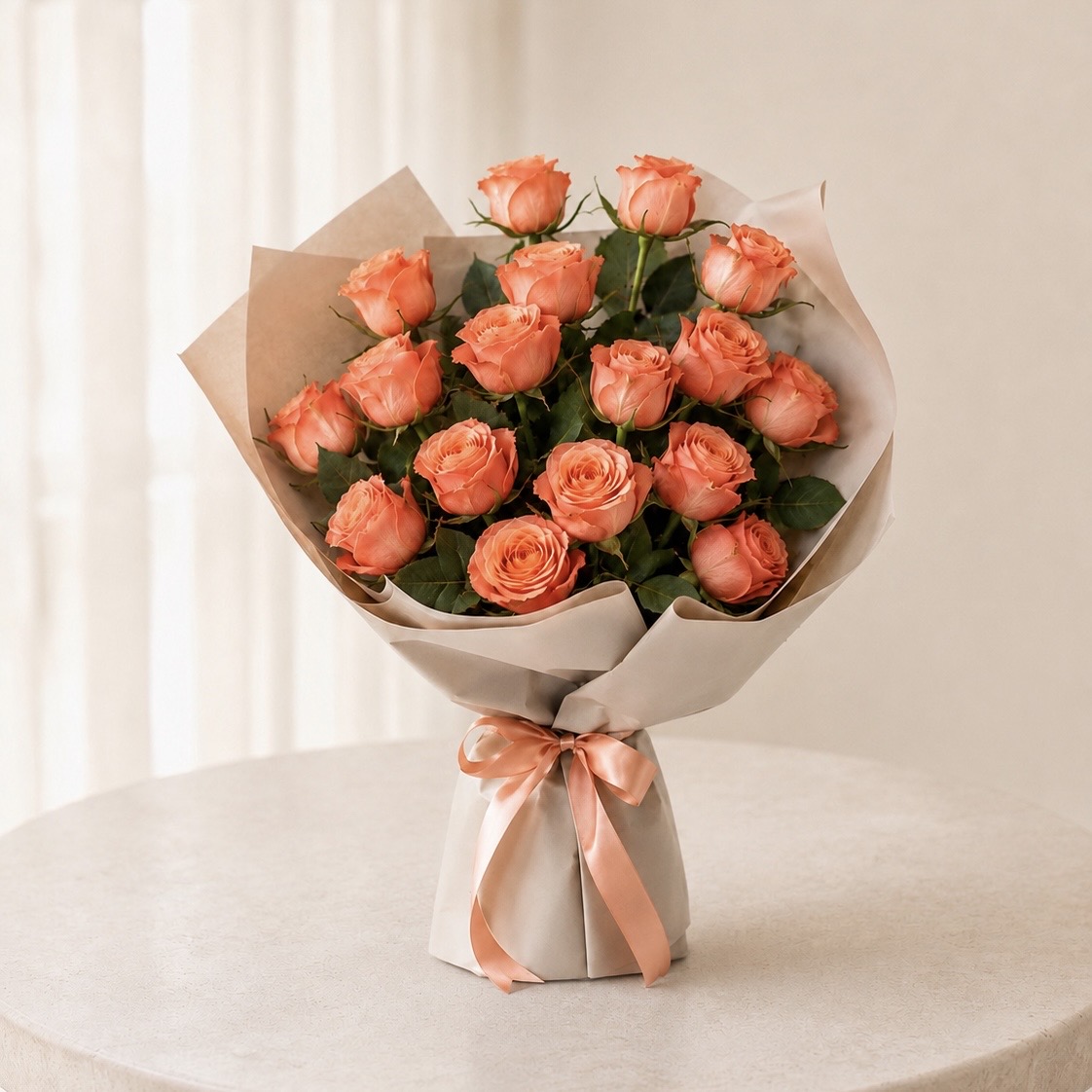 Luxury Small Peach Rose Bouquet | 15 Premium Peach Roses 4