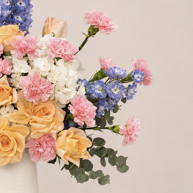 Luxury Mixed Flower Arrangement in White Ceramic Vase | Premium Fresh Flowers | Flori Mart Qatar 4