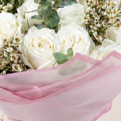 Luxury White Rose Bouquet with Eucalyptus & Wax Flowers | Elegant Floral Gift 5