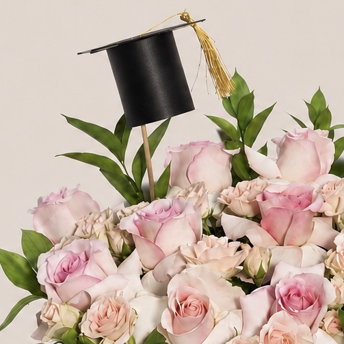 Luxury Pink Rose Graduation Box with Graduation Cap 3
