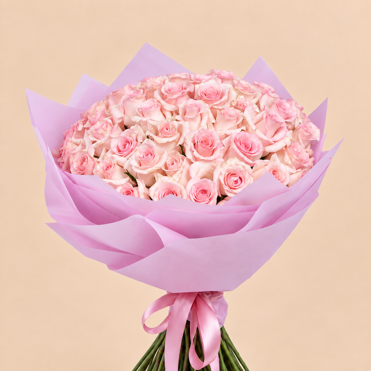 Pink Rose Bouquet with Pink Wrap | 50 Roses 3
