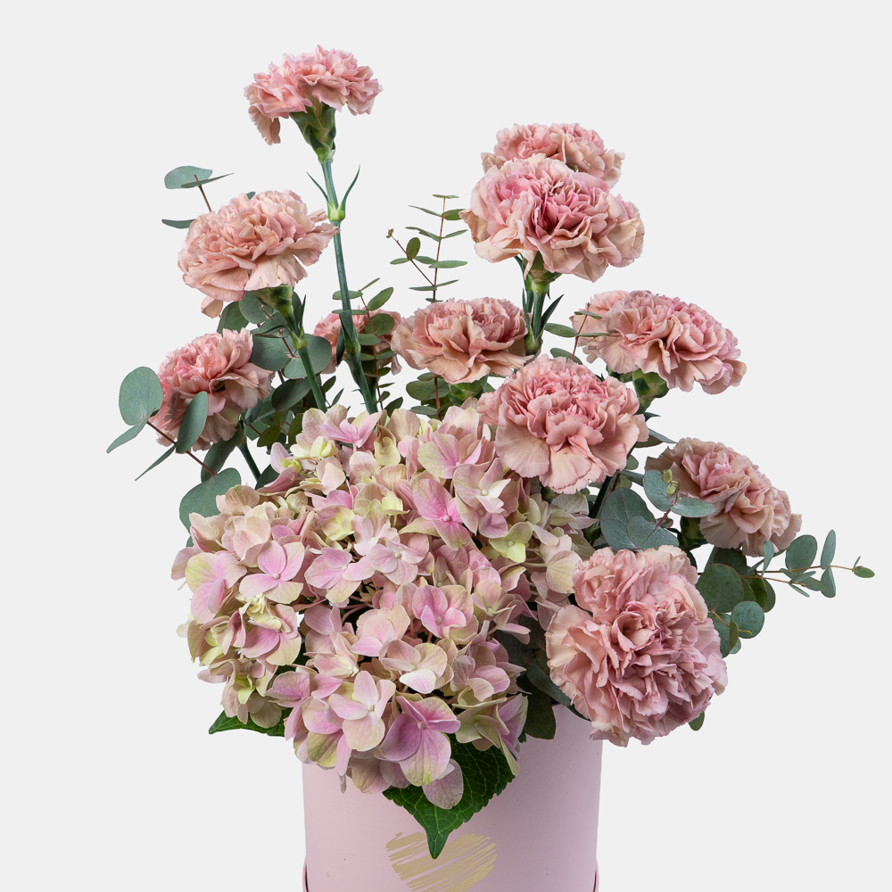 Blush Hydrangea & Carnation Flower Box | Luxury Pink Floral Arrangement | Flori Mart Qatar 2
