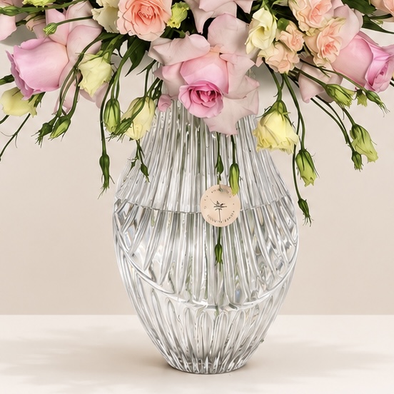 Pink Roses & Lisianthus Birthday Arrangement in Luxury Glass Vase 3