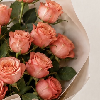 Luxury Small Peach Rose Bouquet | 15 Premium Peach Roses 7