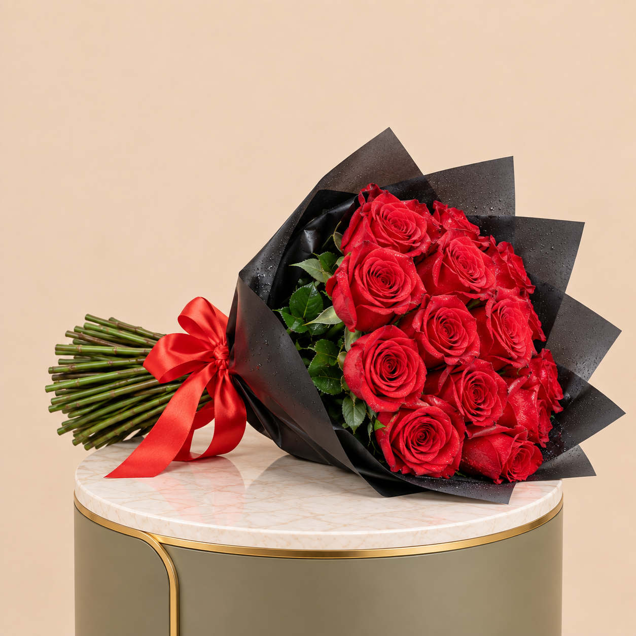 Red Rose Bouquet with Black Wrap | 100 Roses 2