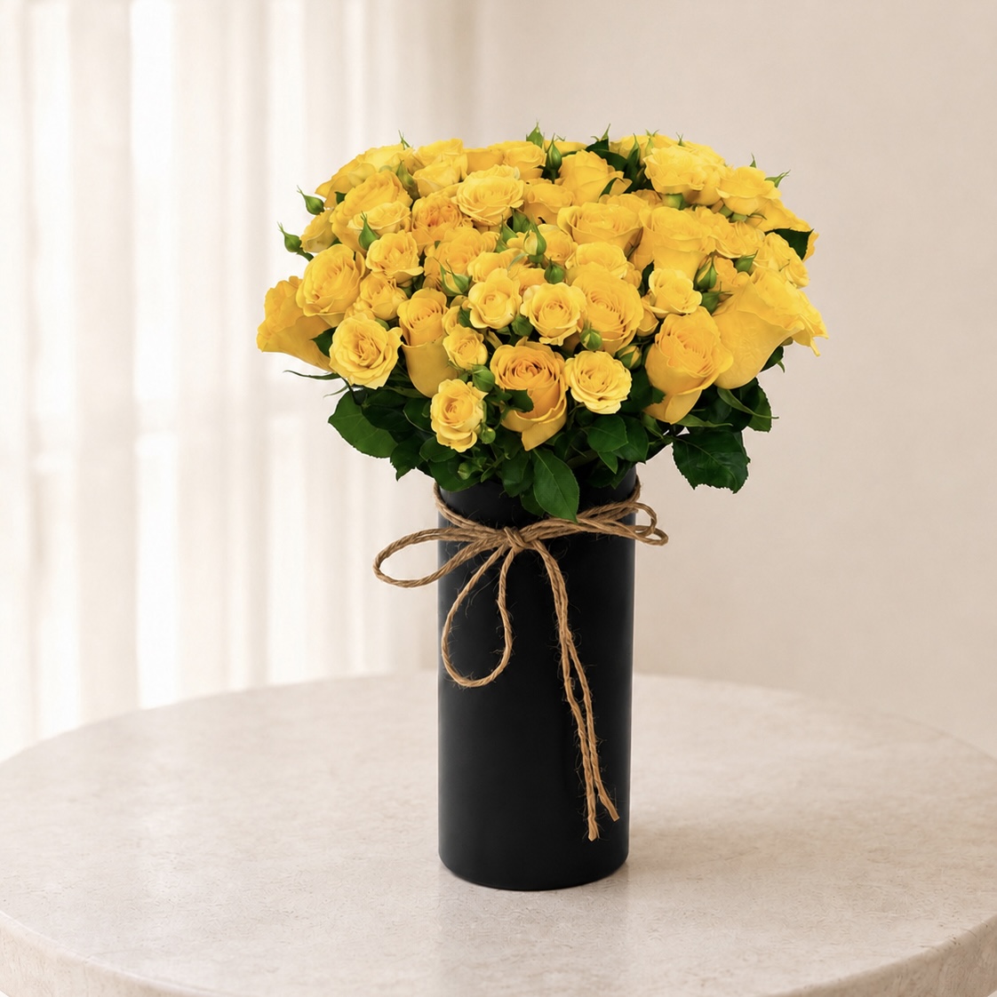 Luxury Yellow Rose Arrangement in Elegant Black Vase | Premium Fresh Flowers | Flori Mart Qatar