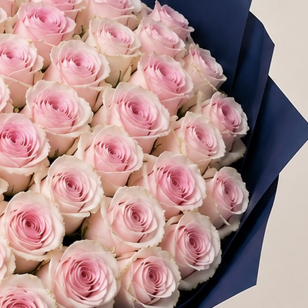Luxury Large Light Pink Rose Bouquet in Navy Wrapping | 50 Premium Roses 2