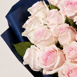 Luxury Small Light Pink Rose Bouquet in Navy Wrapping | 15 Premium Roses 4