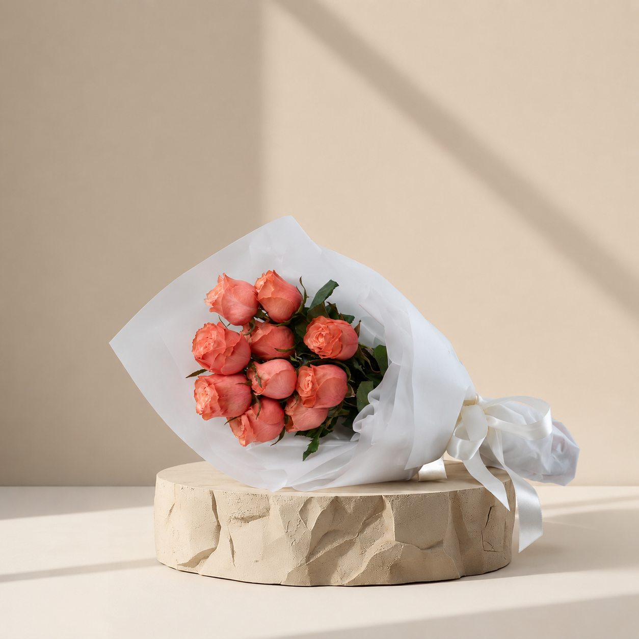 Premium Peach Rose Bouquet | Elegant Fresh Peach Roses | Flori Mart Qatar