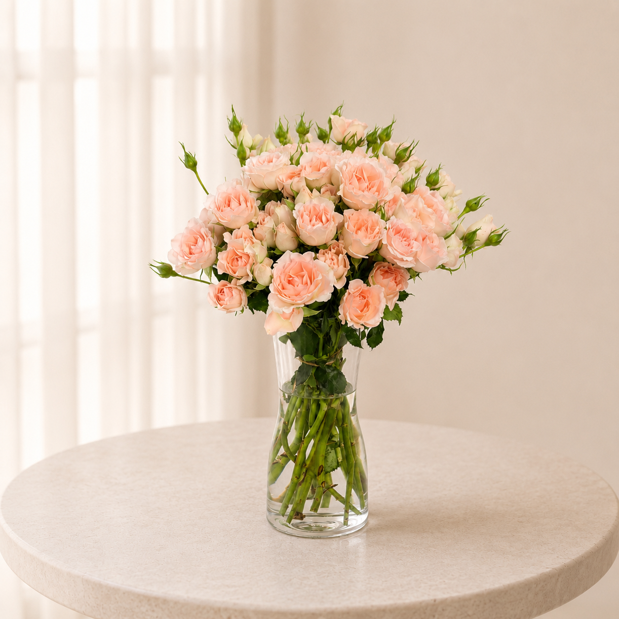 Luxury Pink Spray Rose Arrangement | Fresh Spray Roses in Elegant Glass Vase | Flori Mart Qatar
