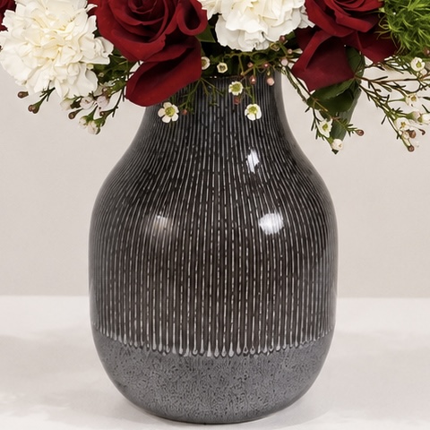 Luxury Red Rose & White Carnation Arrangement | Premium Fresh Flower Vase for Gifts & Special Occasions | Flori Mart Qatar 3