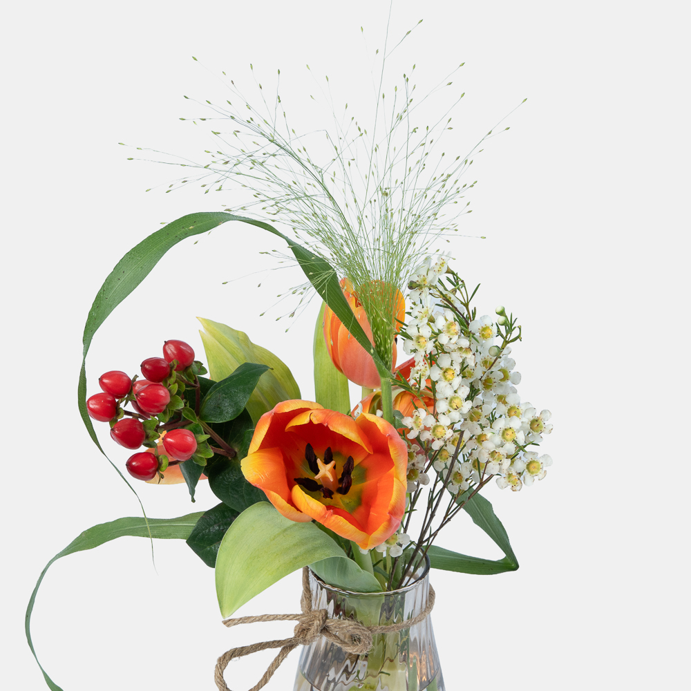 Orange Tulip & Calla Lily Arrangement with Wax Flowers in Glass Vase | Elegant Floral Gift 2