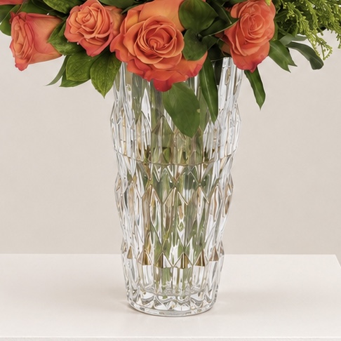 Luxury Orange Roses & Yellow Chrysanthemums Arrangement in Crystal Glass Vase | Fresh Flowers | Flori Mart Qatar 3