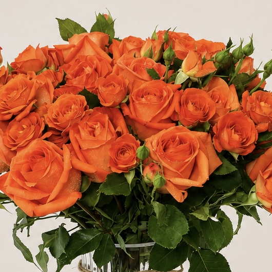 Luxury Orange Spray Roses Arrangement in Elegant Ribbed Clear Glass Vase | Flori Mart Qatar 5