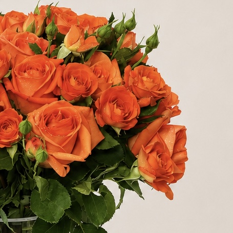 Luxury Orange Spray Roses Arrangement in Elegant Ribbed Clear Glass Vase | Flori Mart Qatar 6