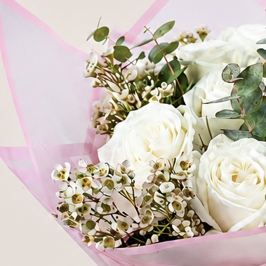 Luxury White Rose Bouquet with Eucalyptus & Wax Flowers | Elegant Floral Gift 4