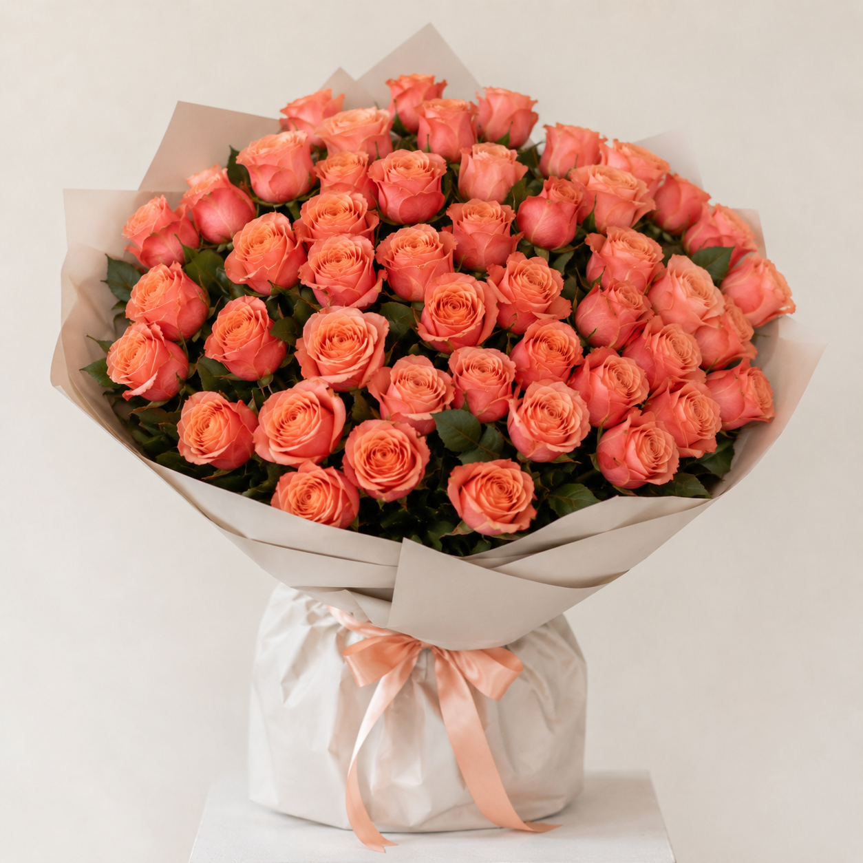 Luxury Large Peach Rose Bouquet | 50 Premium Peach Roses