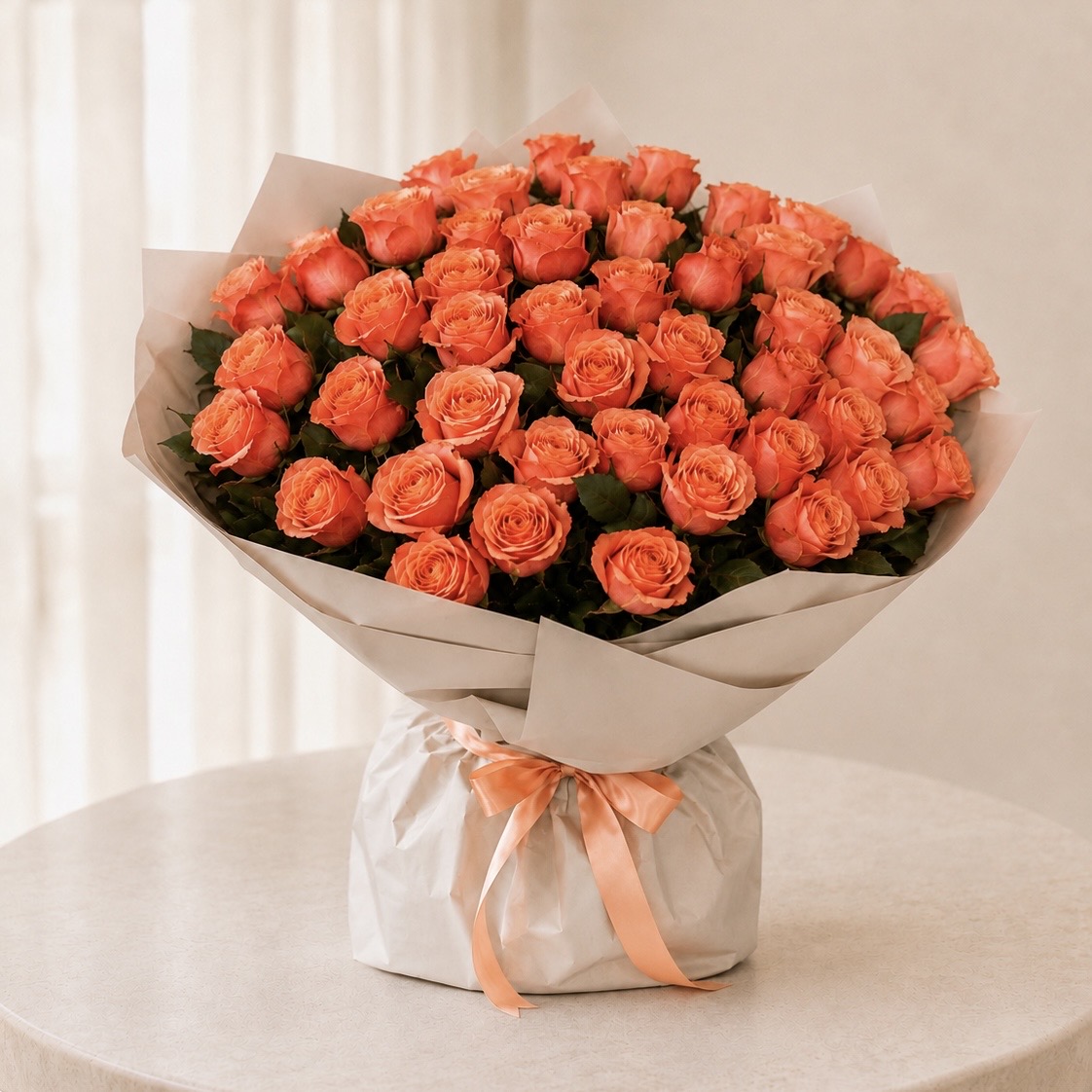 Luxury Large Peach Rose Bouquet | 50 Premium Peach Roses 2