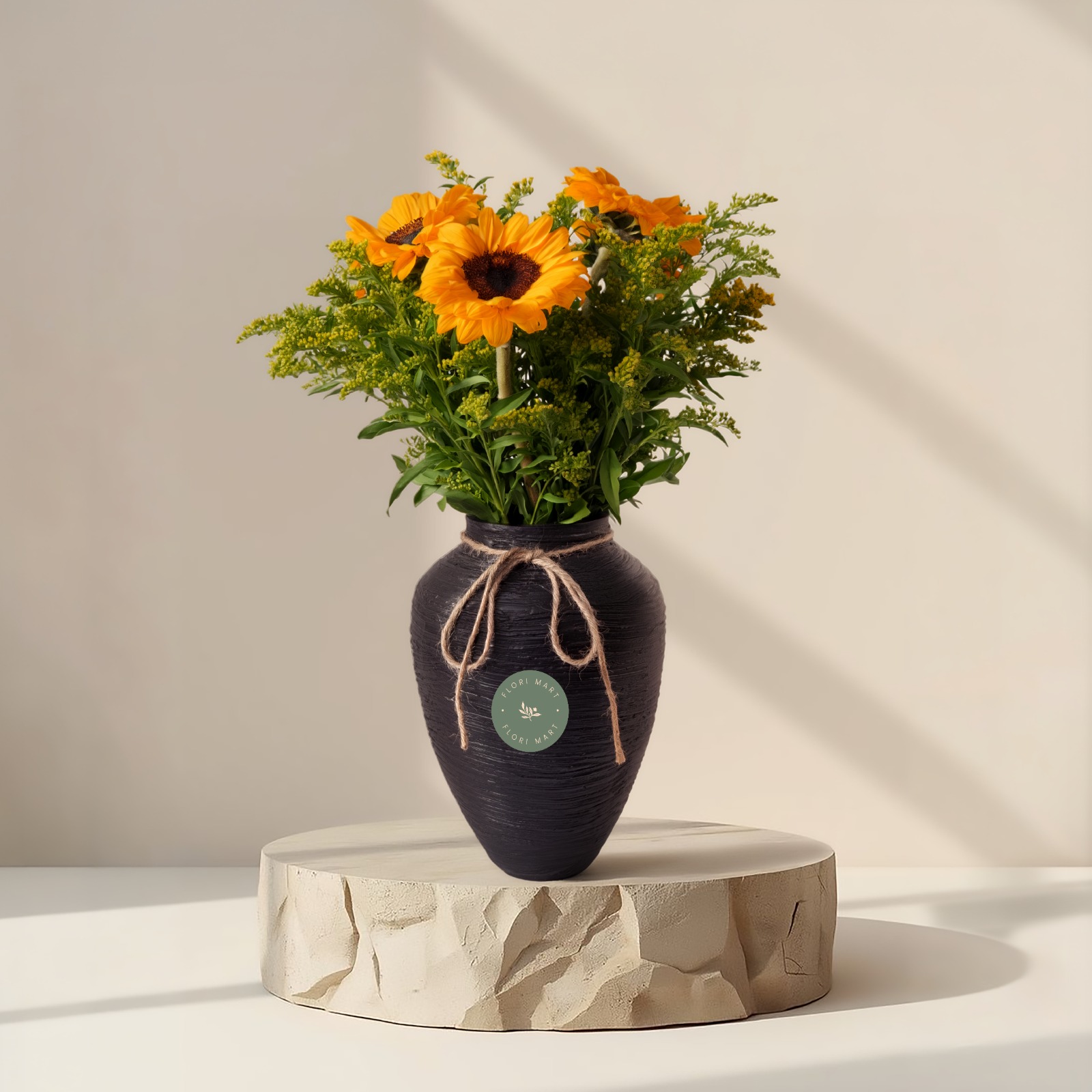 Sunflower Arrangement in Elegant Black Vase | Bright & Cheerful Floral Gift