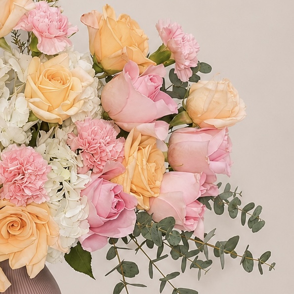 Luxury Pastel Flower Arrangement in Pink Ceramic Vase | Premium Fresh Flowers | Flori Mart Qatar 4