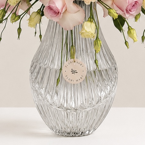 Pink & Peach Roses in Luxury Glass Vase – Elegant Floral Arrangement 3