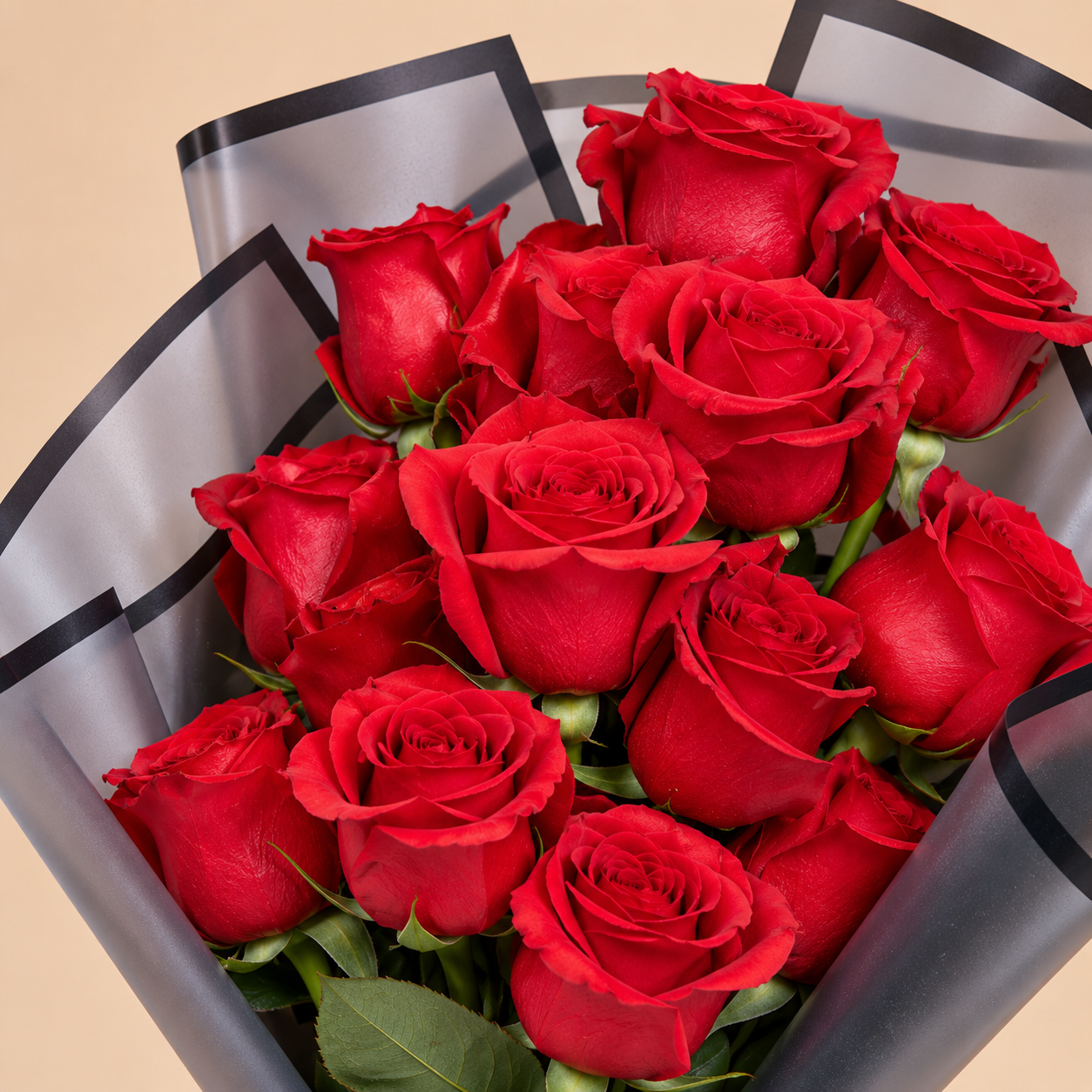 Red Rose Bouquet with Black Wrap | 15 Roses 4