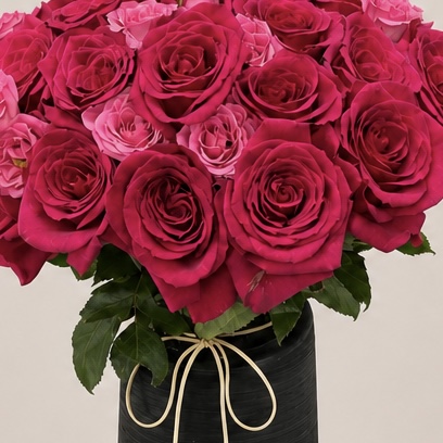 Luxury Red & Pink Rose Arrangement in Black Ceramic Vase | Premium Fresh Roses | Flori Mart Qatar 3