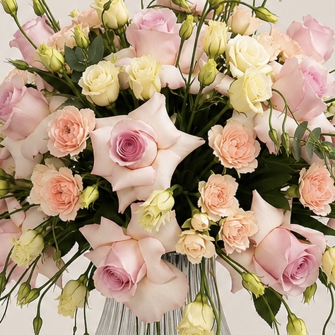 Pink & Peach Roses in Luxury Glass Vase – Elegant Floral Arrangement 4