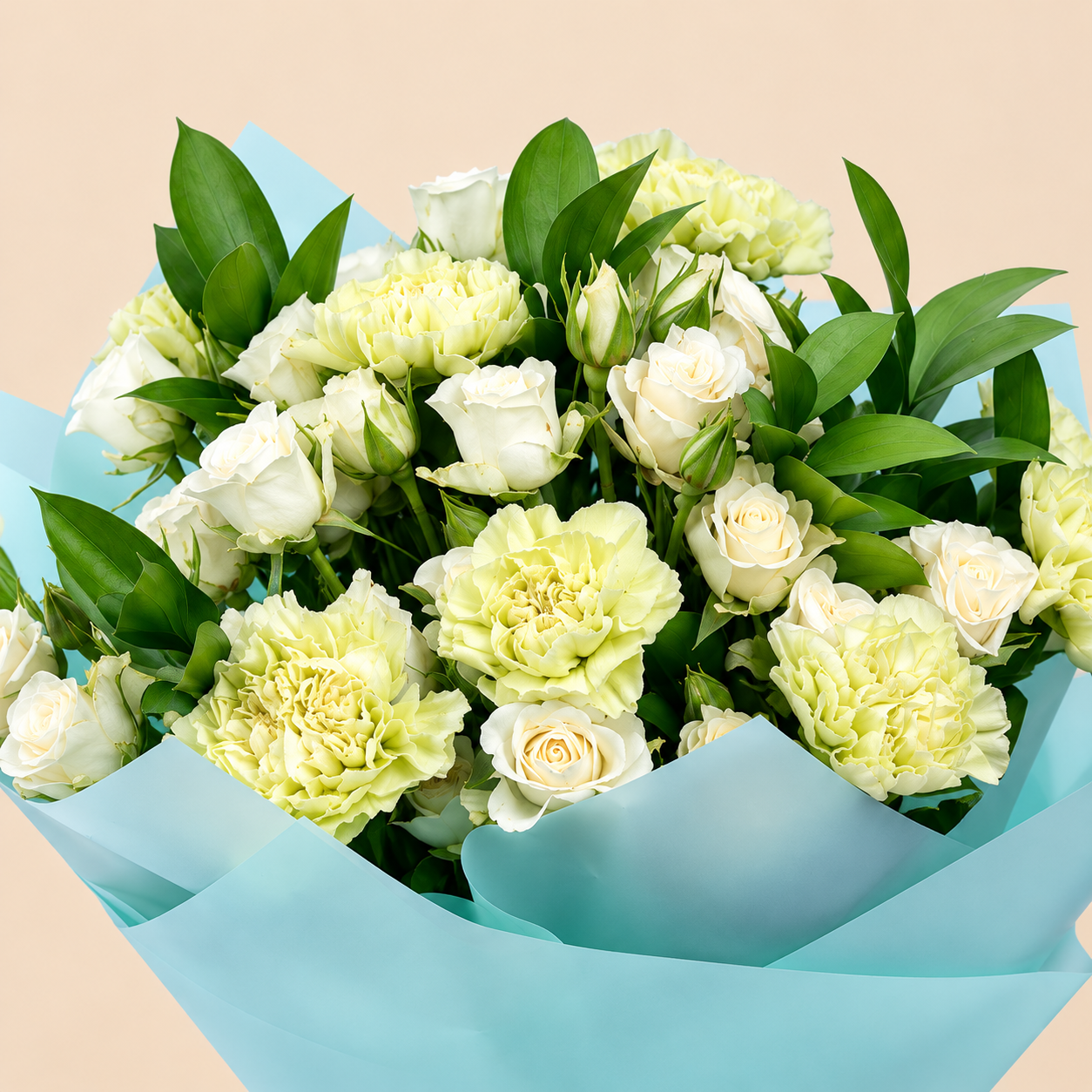 White Rose Bouquet with Green Carnations | 25 Roses 4