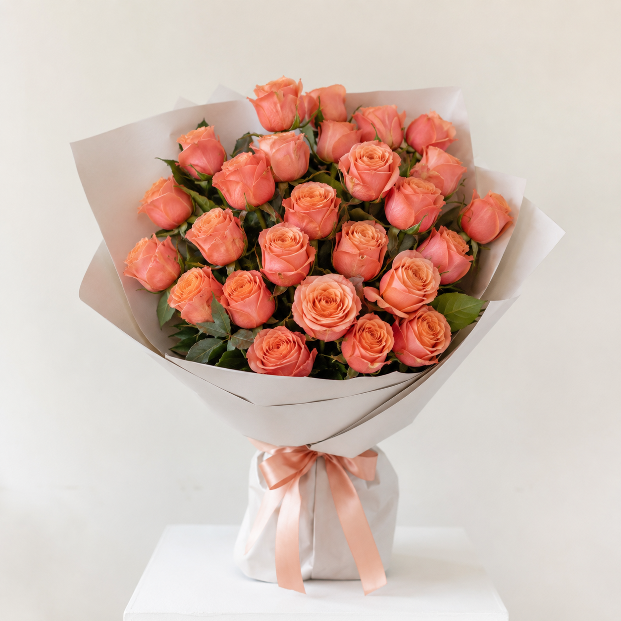 Luxury Medium Peach Rose Bouquet | 25 Premium Peach Roses
