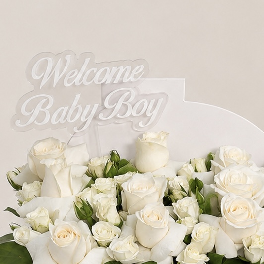 Welcome Baby Boy White Roses Box – Elegant Newborn Flower Arrangement 3
