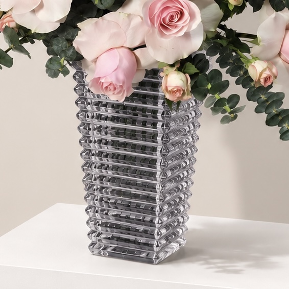 Pink Roses & Eucalyptus Arrangement in Square Glass Vase 3