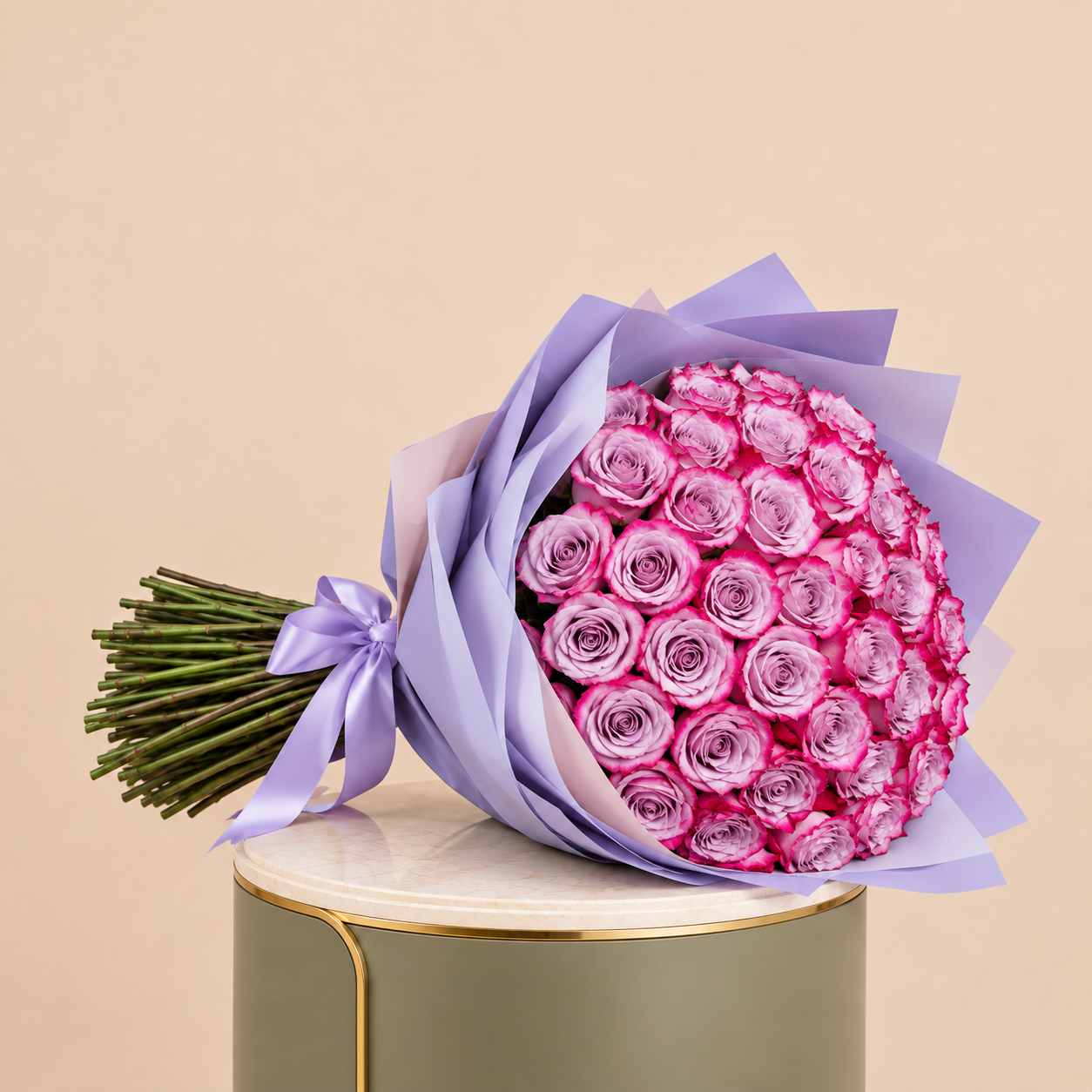 Pink Rose Bouquet with Lilac Wrap | 100 Roses 2