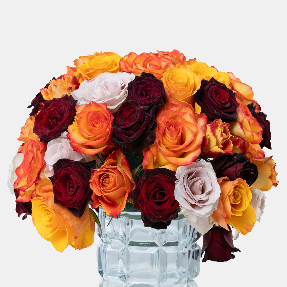 Sunset Symphony Rose Arrangement in Glass Vase | Luxury Mixed Roses | Flori Mart Qatar 2