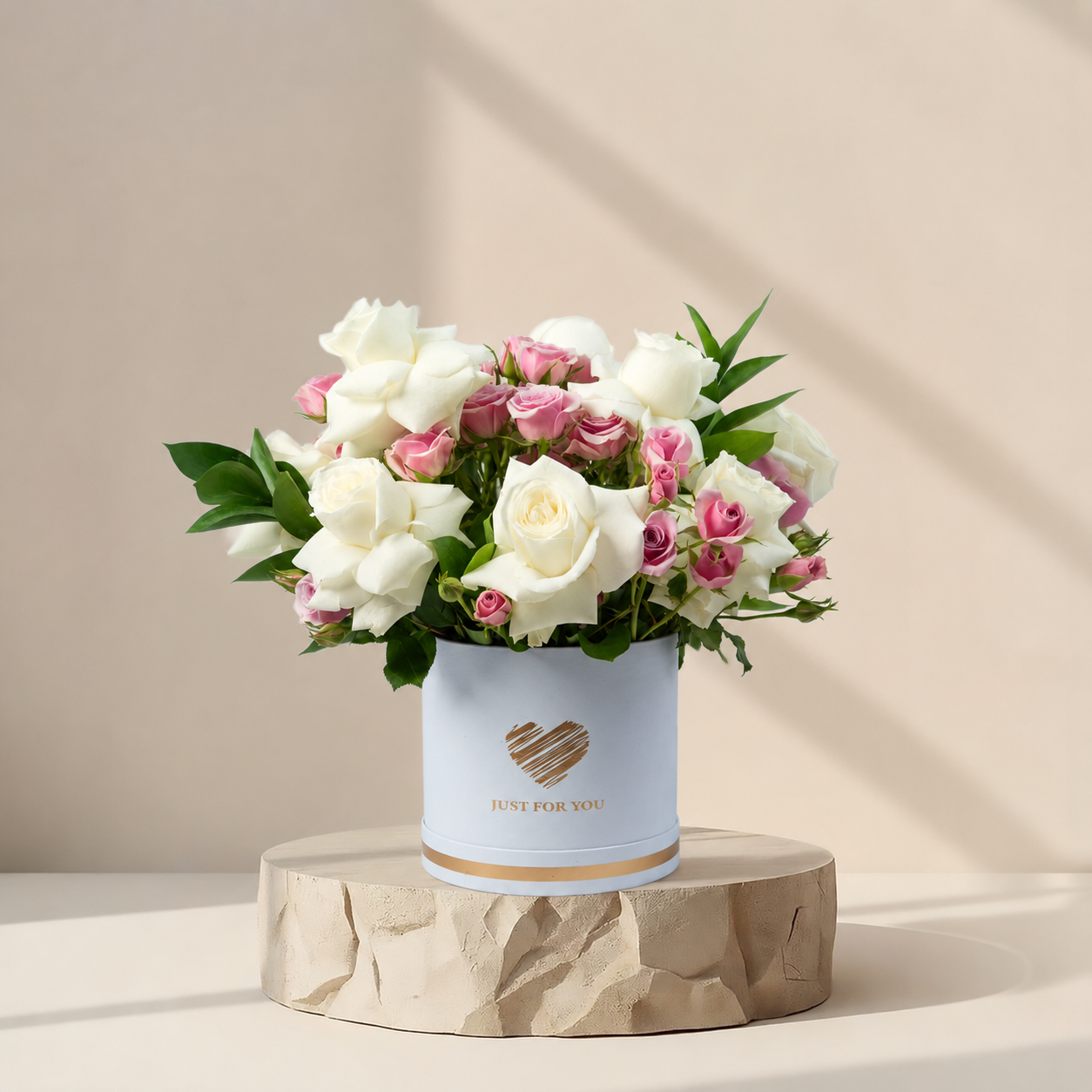 Just For You Rose Box Arrangement | White & Pink Roses Gift Box | Flori Mart Qatar