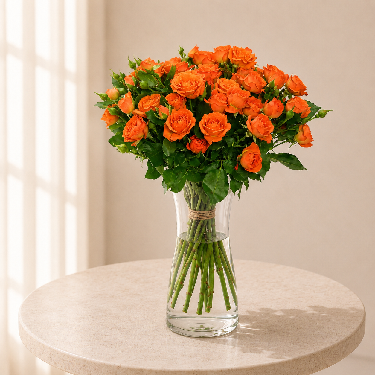 Luxury Orange Spray Roses Arrangement in Elegant Clear Glass Vase | Flori Mart Qatar