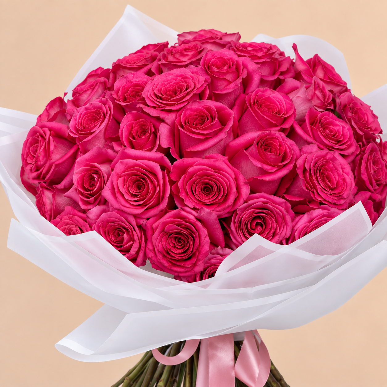 Pink Rose Bouquet with White Wrap | 25 Roses 3
