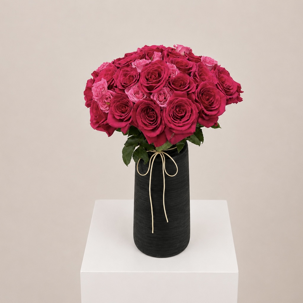 Luxury Red & Pink Rose Arrangement in Black Ceramic Vase | Premium Fresh Roses | Flori Mart Qatar 2