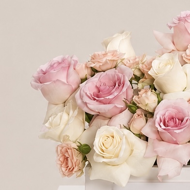 Luxury Happy Birthday Pink, White & Peach Roses Arrangement in White Box | Flori Mart Qatar 2